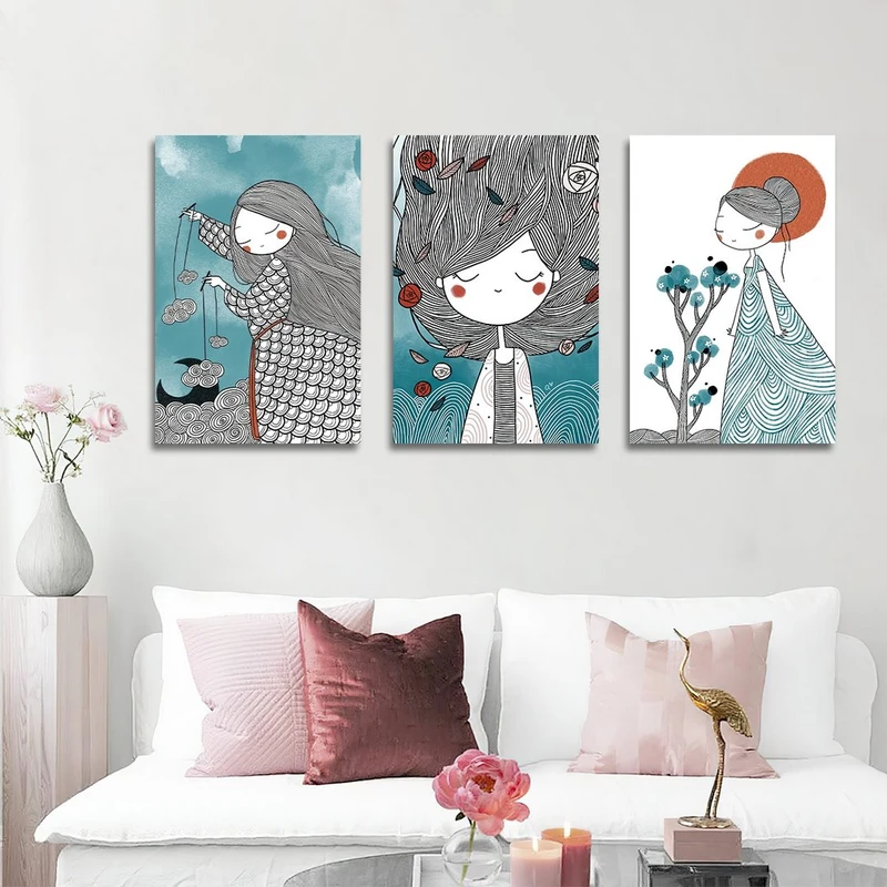 تابلو شاسی بکلیت طرح نقاشی دکوراتیو مدرن سبک کوبیسم مدل SH-1405 مجموعه 3 عددی