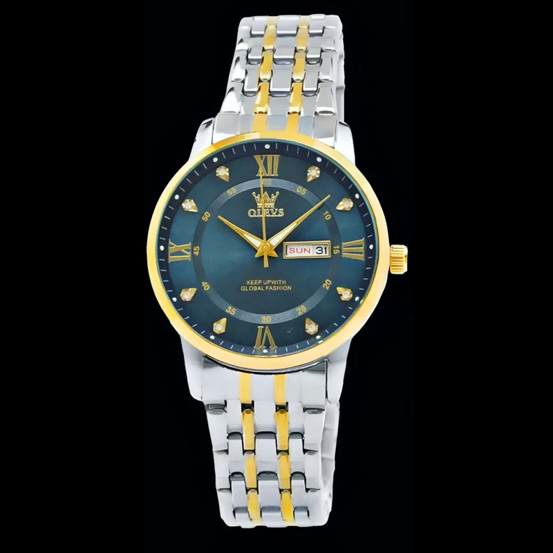 ساعت مچی عقربه‌ای کوارتز مردانه اُ لِوز مدل دو تقویم طرحدار کد 089