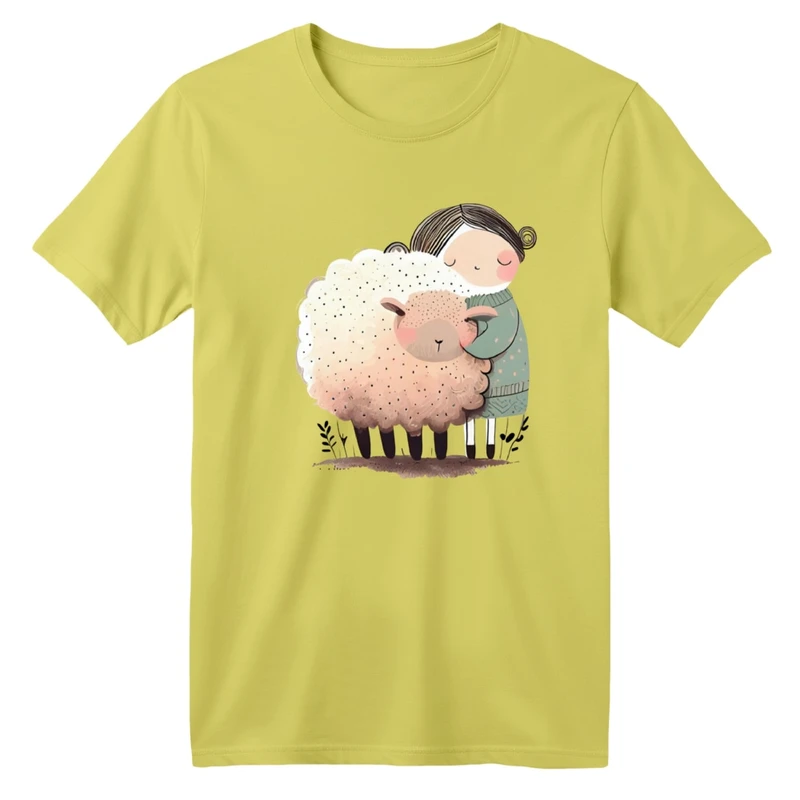 تی شرت آستین کوتاه بچگانه مدل دخترک و گوسفند