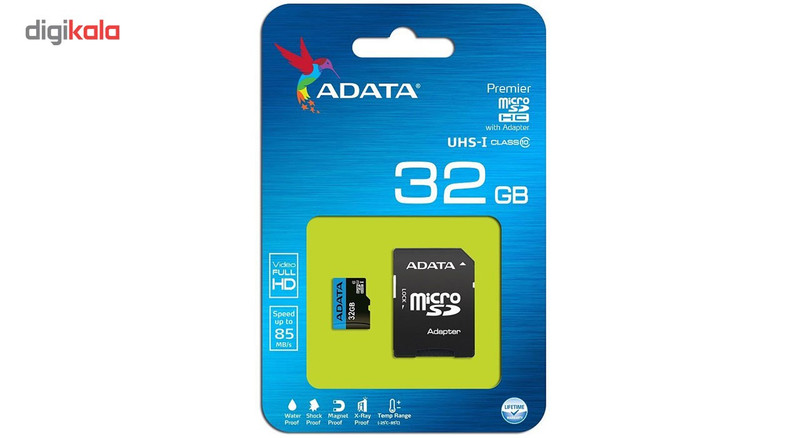 کارت حافظه‌ microSDHC ای دیتا مدل Premier کلاس 10 استاندارد UHS-I U1 سرعت 85MBps همراه با آداپتور SD ظرفیت 32 گیگابایت