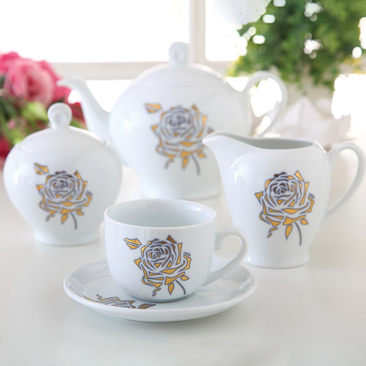 سرویس چای خوری 17 پارچه چینی زرین ایران سری ایتالیا اف مدل Fiore درجه یک