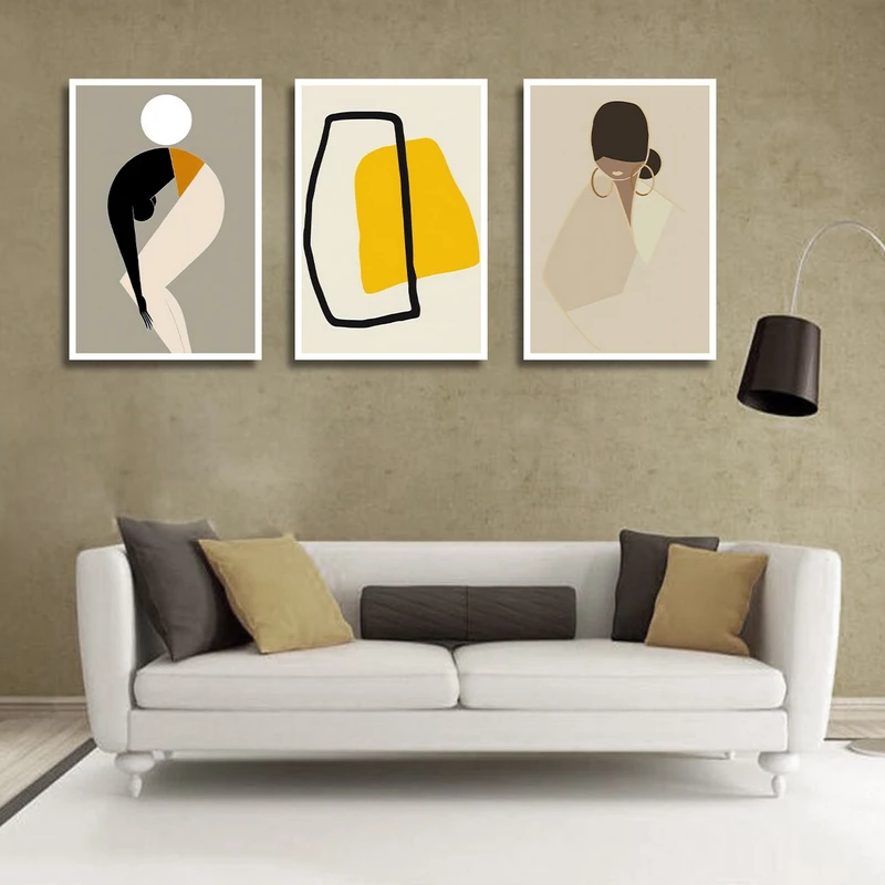 تابلو بکلیت طرح نقاشی مدرن مینیمال مدل W-1710 مجموعه 3 عددی