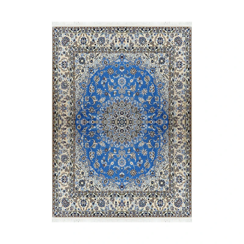 فرش دستبافت ۳.۵ متری مدل لچک و ترنج نایین ۶لا کد 1009 زمینه آبی