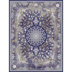 فرش ماشینی 1200 شانه زمینه سرمه‌ای حاشیه سرمه ای مدل 1056