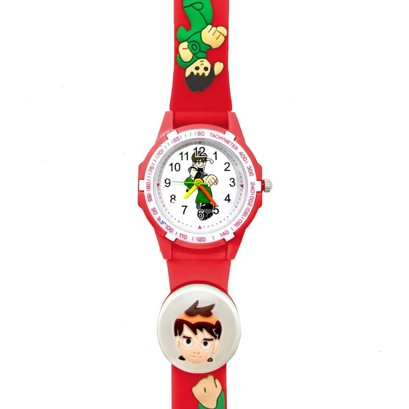 ساعت  مچی عقربه ای پسرانه مدل چراغدار بند سیلیکونی ضد حساسیت طرح بن‌تن کد 4