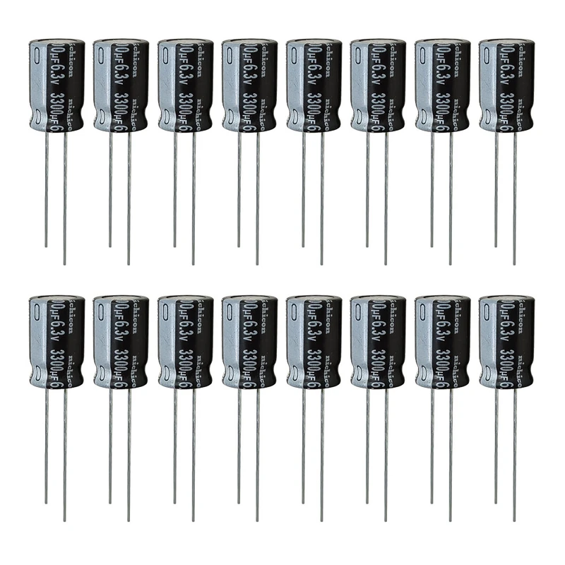 خازن 3300 میکروفاراد 6.3 ولت نیچیکون مدل TK-330063 بسته 16 عددی