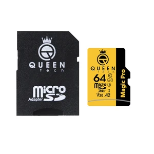 کارت حافظه micro sd hc کوئین تک مدل a2-v30-633x کلاس 10 استاندارد uhs-l u3 سرعت 95mbps ظرفیت 64 گیگابایت به همراه آداپتور sd