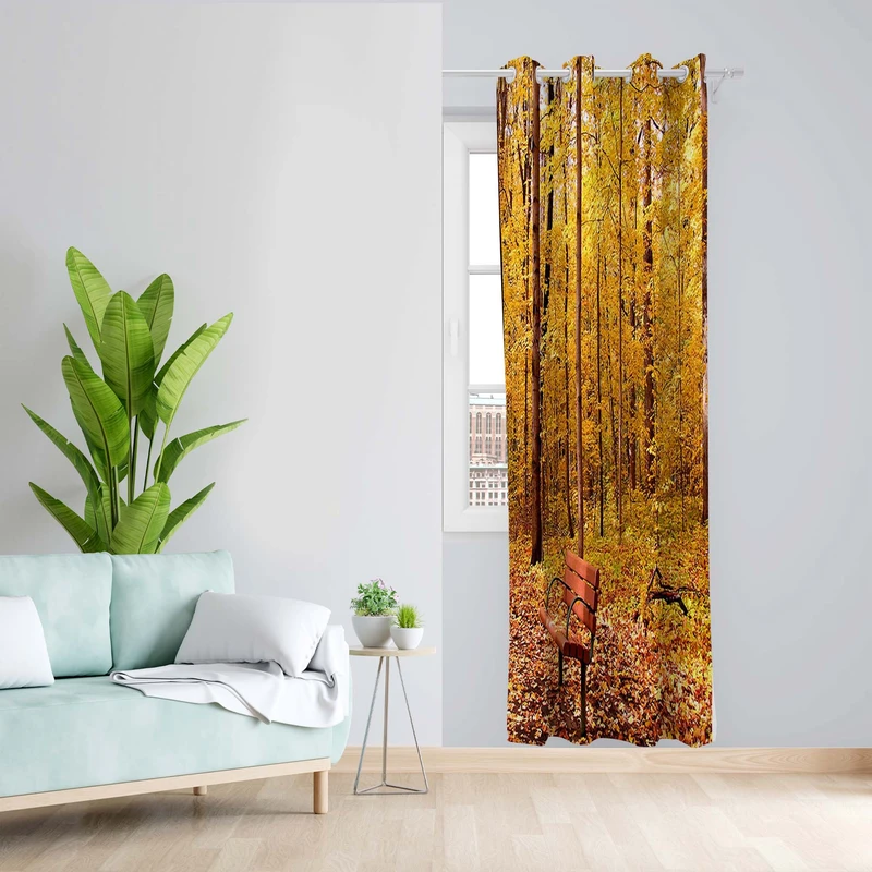 پرده طرح جنگل پاییزی مدل مخمل پانچی کد 5247A z سایز 140x200 سانتی متر