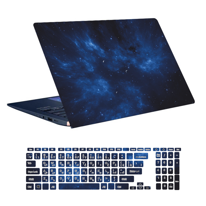 استیکر لپ تاپ توییجین و موییجین طرح Space کد 68 مناسب برای لپ تاپ 15.6 اینچ به همراه برچسب حروف فارسی کیبورد
