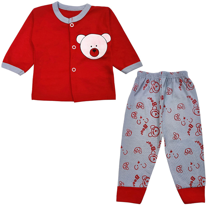 ست شومیز و شلوار نوزادی مدل خرس کد 3730 رنگ قرمز