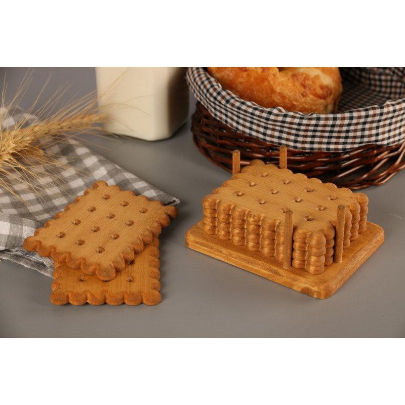 زیر لیوانی مدل بیسکوییت مستطیلی بسته 6 عددی به همراه استند