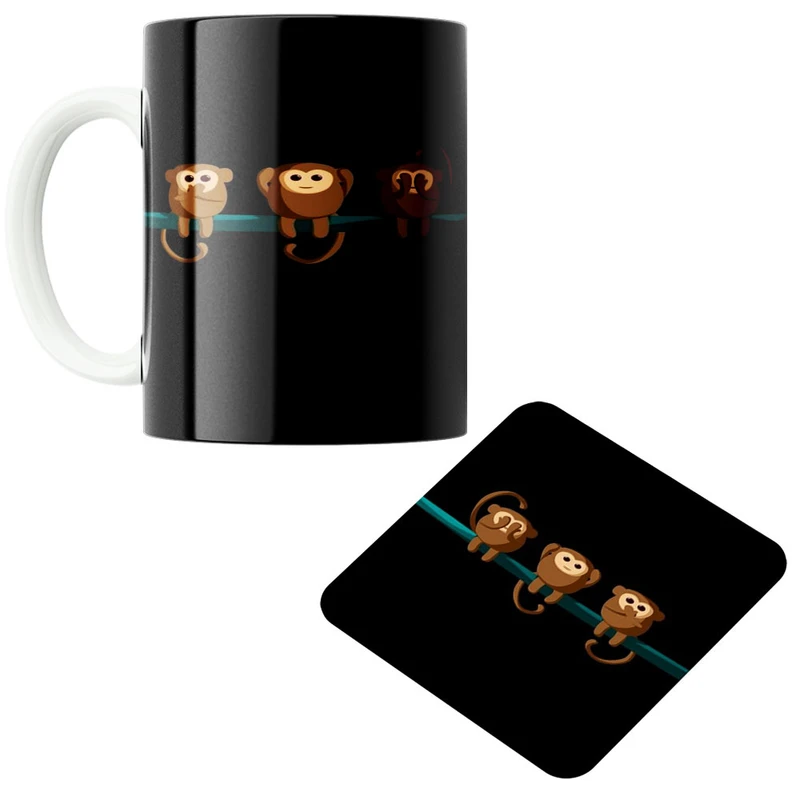 ماگ پاد آفرین مدل میمون کد 668 به همراه زیر لیوانی 