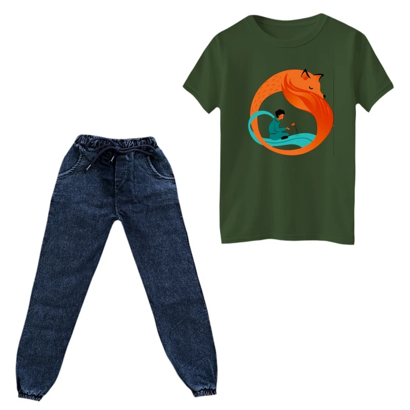 ست تی‌شرت آستین کوتاه و شلوار پسرانه مدل شازده کوچولو کد 01