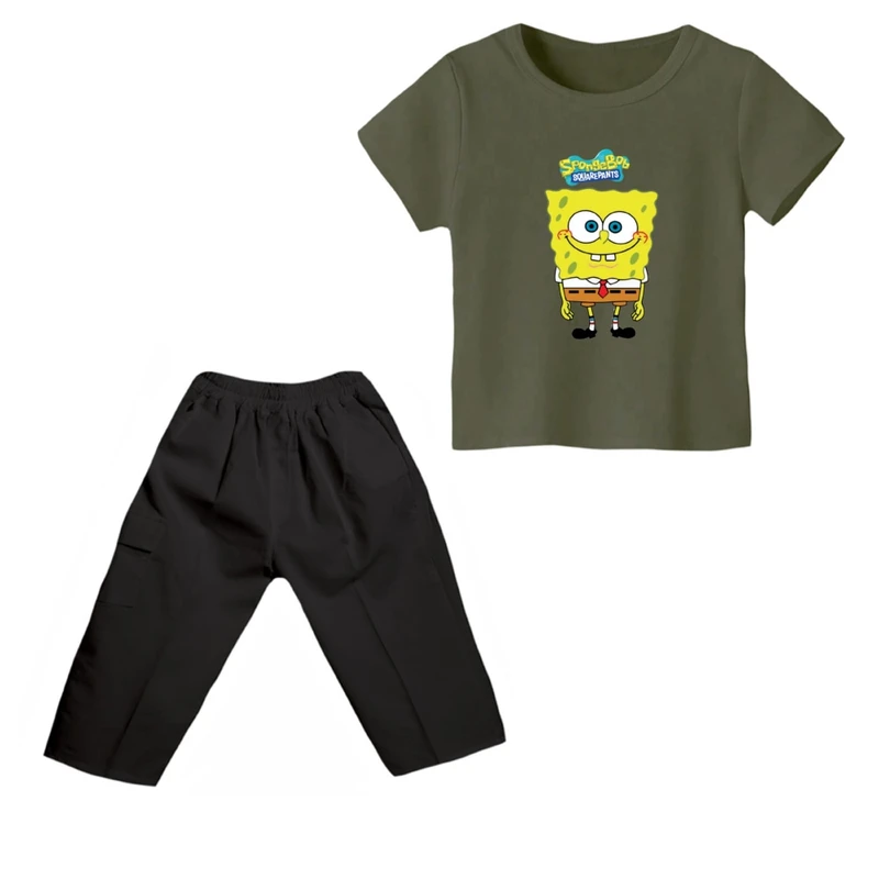 ست تی شرت و شلوارک پسرانه مدل باب اسفنجی