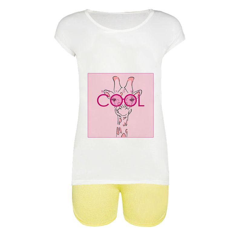 ست تیشرت و شلوارک زنانه طرح Cool Giraffe کد 02 ye