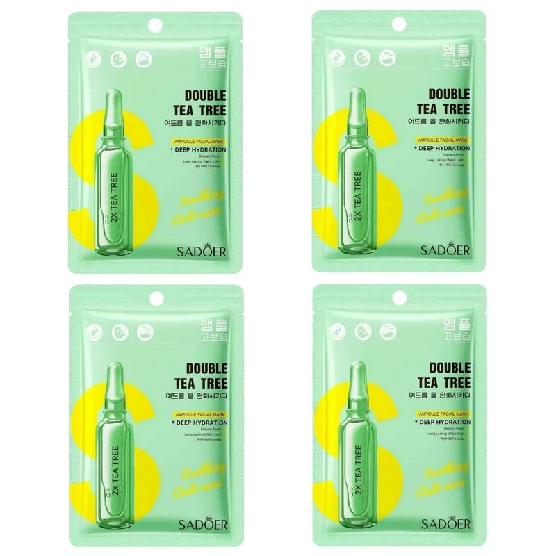 ماسک صورت سادور مدل چای سبز مناسب برای پوست آکنه ای وزن 25 گرم بسته 4 عددی