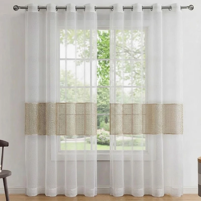 پرده پانچ تیکو دکو مدل تور کتان حاشیه گیپور سایز 280 × 140 سانتی‌متر مجموعه‌ 2 عددی
