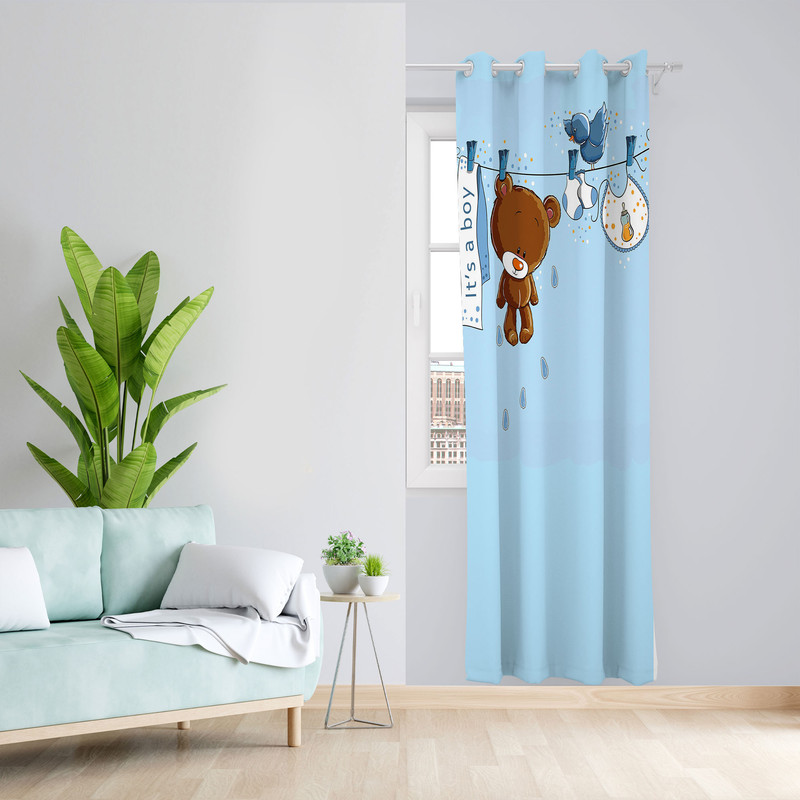 پرده مدل عروسک خرس رو بند مخمل پانچی کد 1024 سایز 140x280 سانتی متر