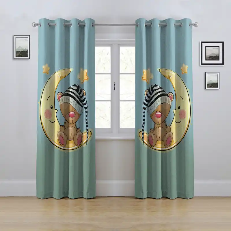 پرده مدل پانچی طرح خرس خواب آلود سایز 280x145 سانتی متر