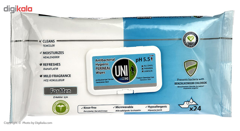 دستمال مرطوب یونی لد مدل Antibacterial Hygienic Perineal بسته 24 عددی