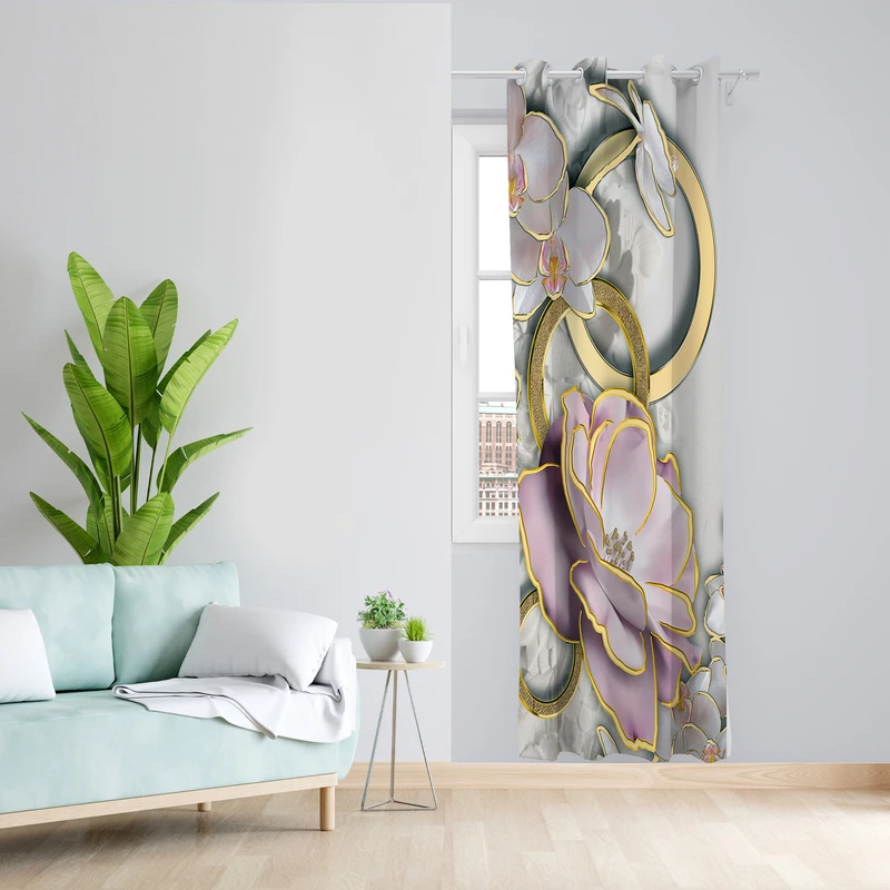 پرده طرح گل مدل مخمل پانچی کد L 1202L Z سایز 140x200 سانتی متر