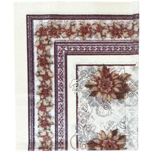 سفره پلاستیکی چهار نفره طرح سوسن رنگ کرم و قهوه ای سایز 92×120 سانتی متر