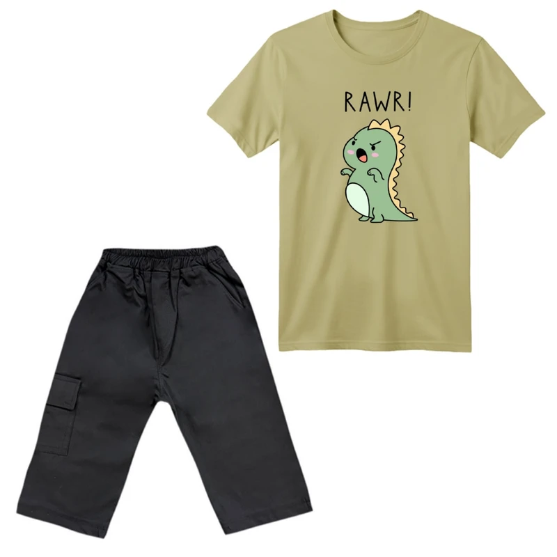 ست تی‌شرت آستین کوتاه و شلوارک پسرانه مدل دایناسور کد ۲۱