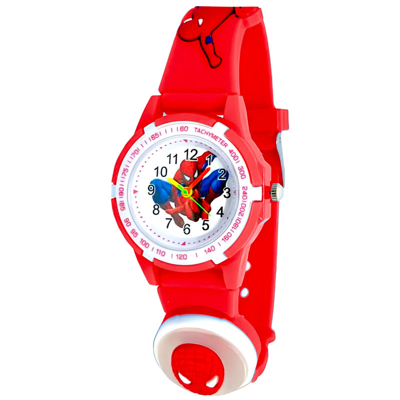 ساعت  مچی عقربه ای پسرانه مدل چراغدار بند سیلیکونی ضد حساسیت طرح مرد عنکبوتی کد 1