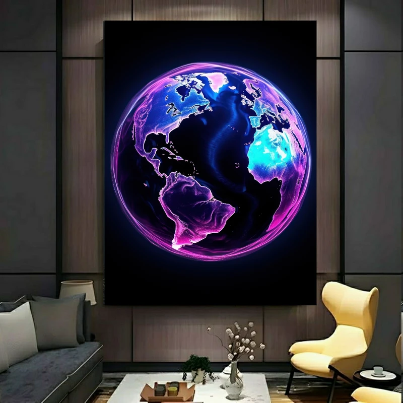 تابلو بوم طرح مخمل کره زمین مدل نئون کد PY452