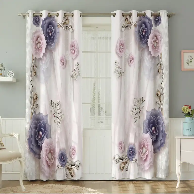 پرده نیروانا طرح گل مدل مخمل کد 5015 سایز 140×280 سانتی متر