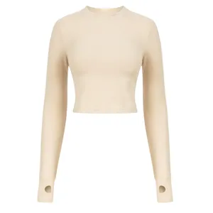 کراپ تی‌شرت آستین بلند زنانه مدل فینگردار 885