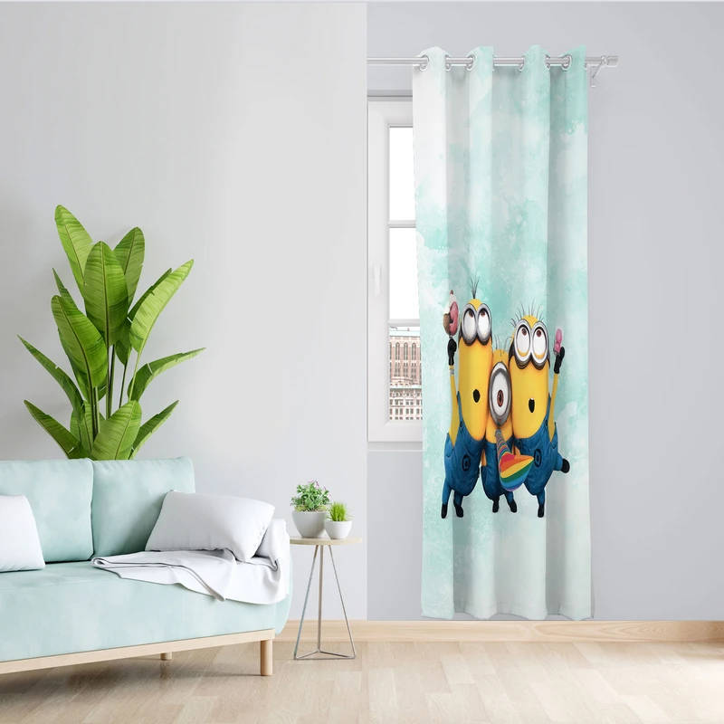 پرده مدل مینیون ها مخمل پانچی کد  4279 سایز 140x280 سانتی متر