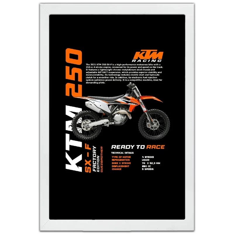 تابلو بکلیت طرح موتور کی تی ام KTM 250 SX-F مدل W-po1688 فریم سفید