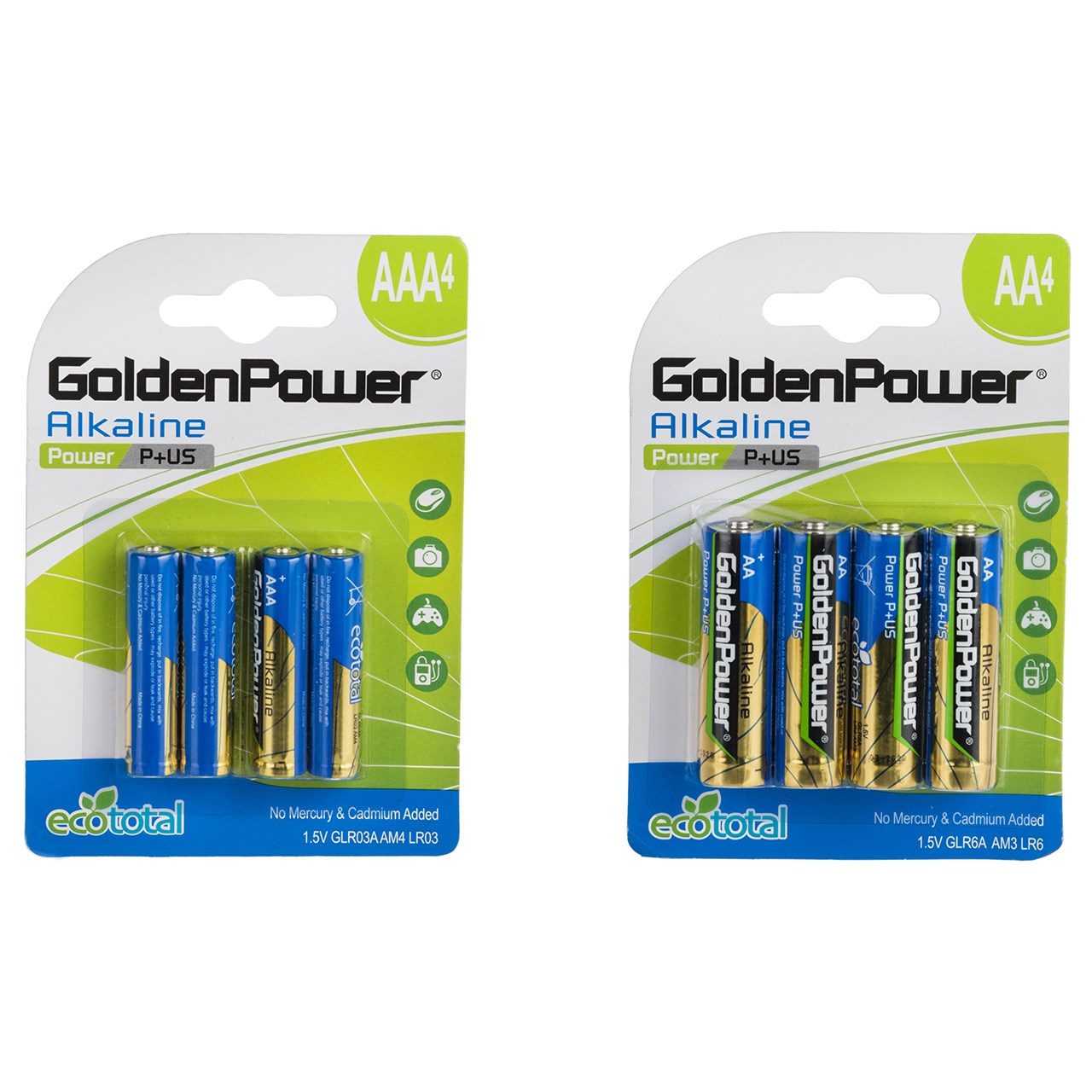 باتری قلمی و نیم قلمی گلدن پاور مدل Power P Plus US بسته 8 عددی