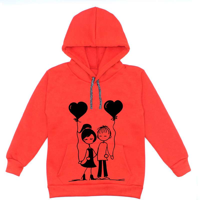 هودی دخترانه مدل دختر و پسر قلب A88 رنگ قرمز