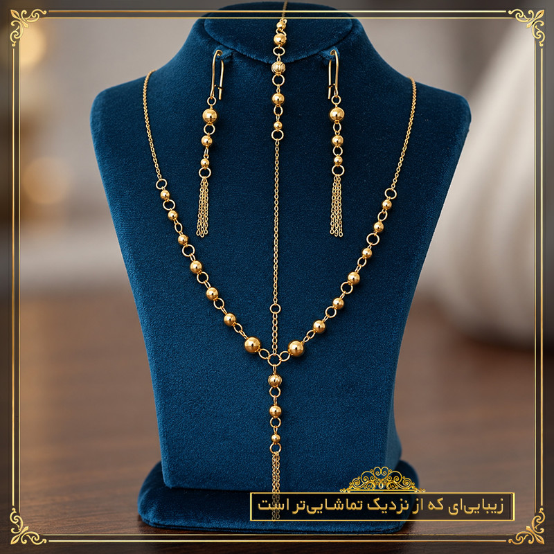  نیم ست طلا 18 عیار زنانه طلای معتمدی مدل کراواتی گوی دار