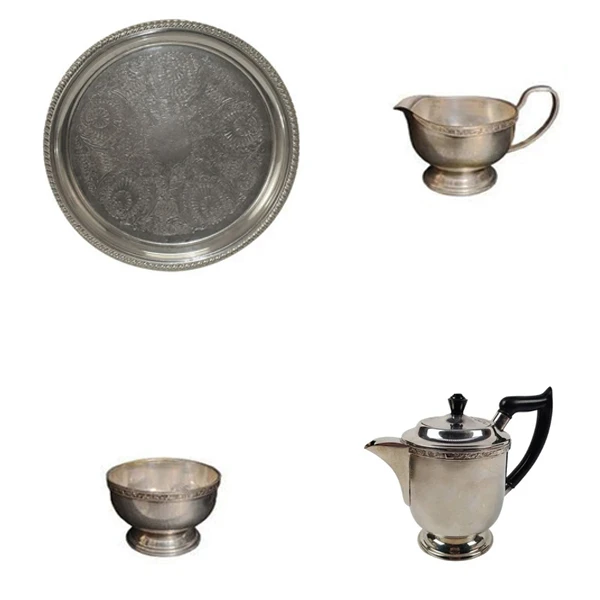 ست 4 تکه ظروف برنجی شفیلد و راجرزاندسان طرح روکش نقره کد US.UK