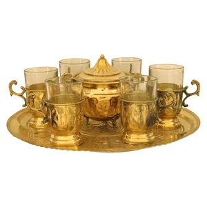 سرویس چای خوری 8 پارچه برنجی طرح قلم کد 406