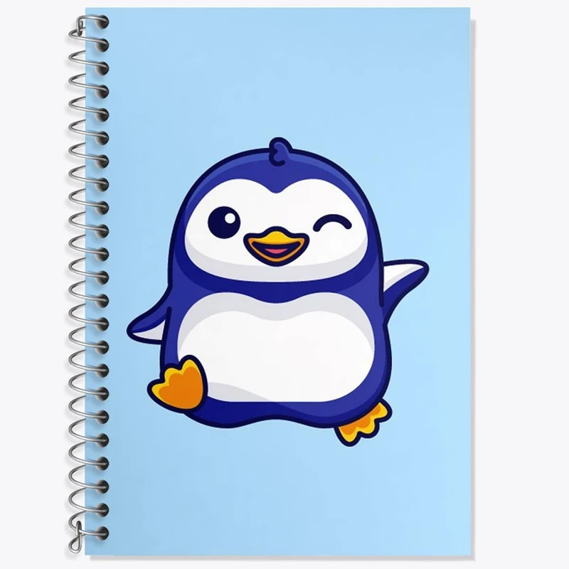 دفتر زبان 50 برگ خندالو مدل سه خط طرح حیوانات بامزه پنگوئن کد 28182