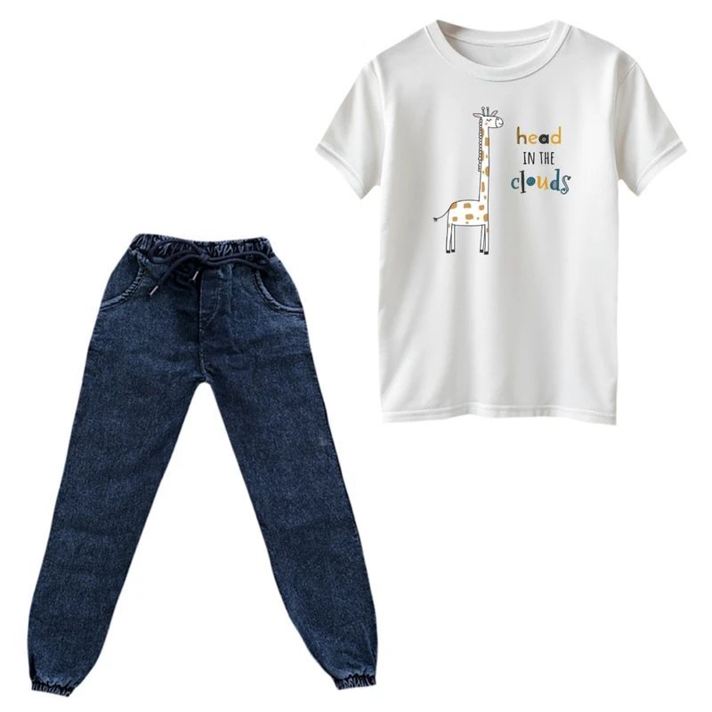 ست تی‌شرت و شلوار پسرانه مدل زرافه کد ۱۵