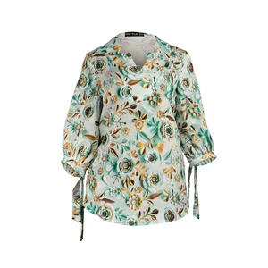 بلوز آستین بلند زنانه مدل آستین بند دار پشت بلند طرح گل