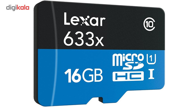 کارت حافظه‌ microSDHC لکسار مدل High-Performance کلاس 10 استاندارد UHS-I U1 سرعت 95MBps 633X همراه با آداپتور SD ظرفیت 16 گیگابایت