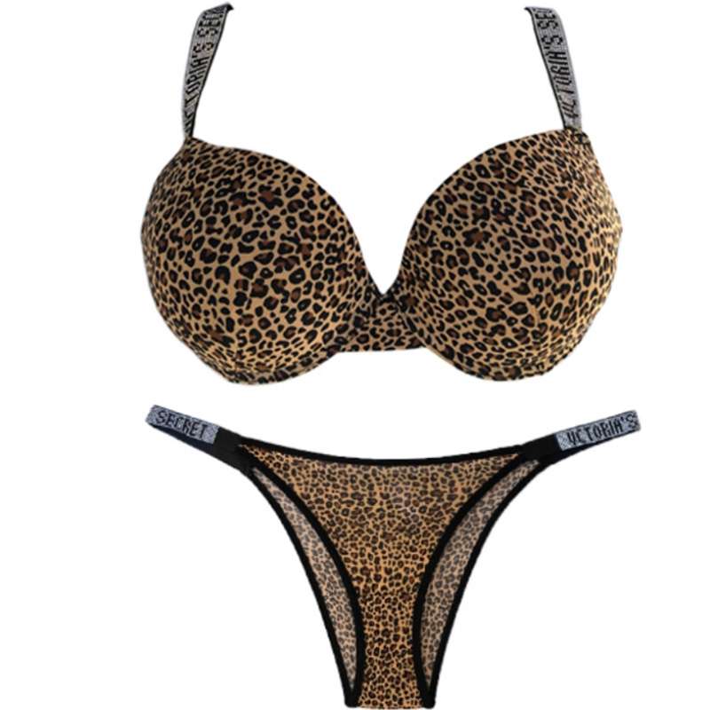 ست شورت و سوتین زنانه مدل اسفنجی نگین دار پلنگی کد 021