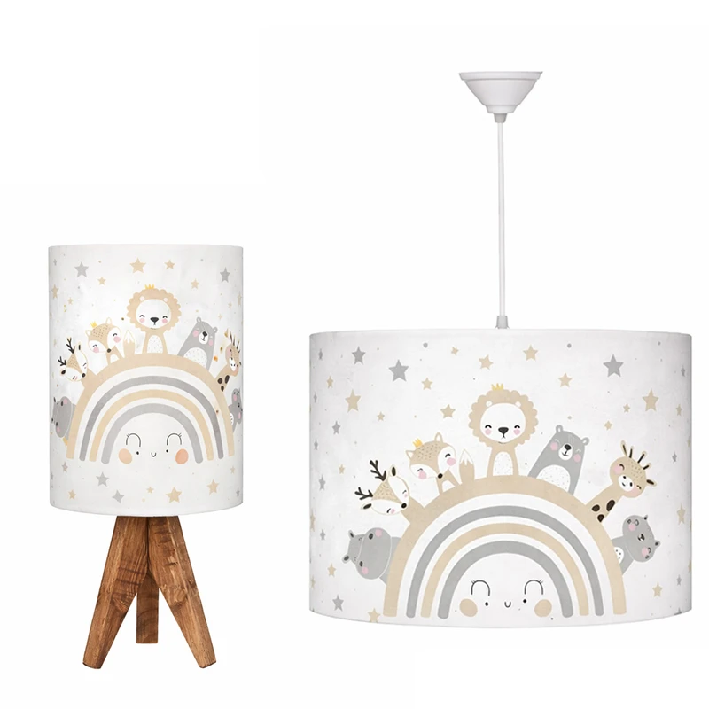 لوستر کودک مدل رنگین کمان حیوانات و آباژور رومیزی