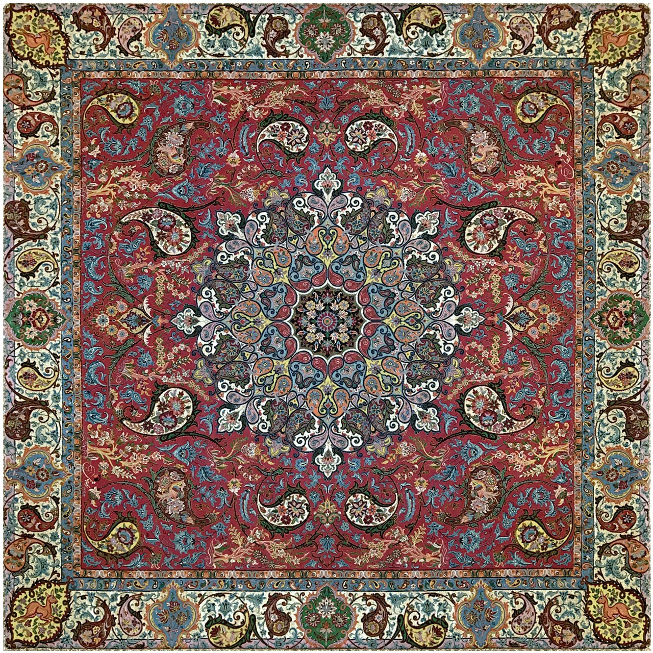 رومیزی ترمه ابریشمی خانه ترمه ایران طرح شهریار 5845 سایز 100 × 100