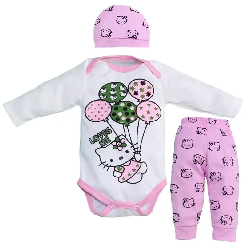 ست 3 تکه لباس نوزادی مدل HELLO KITTY کد 12
