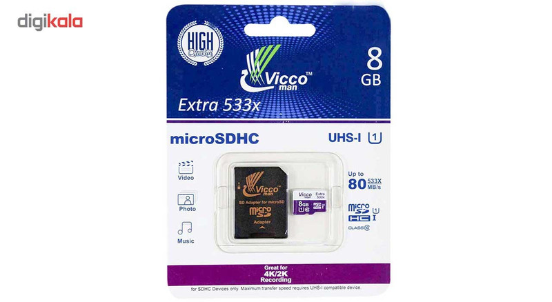 کارت حافظه microSDHC ویکو من مدل Extre 533X کلاس 10 استاندارد UHS-I U1 سرعت 80MBps ظرفیت 8 گیگابایت همراه با آداپتور SD