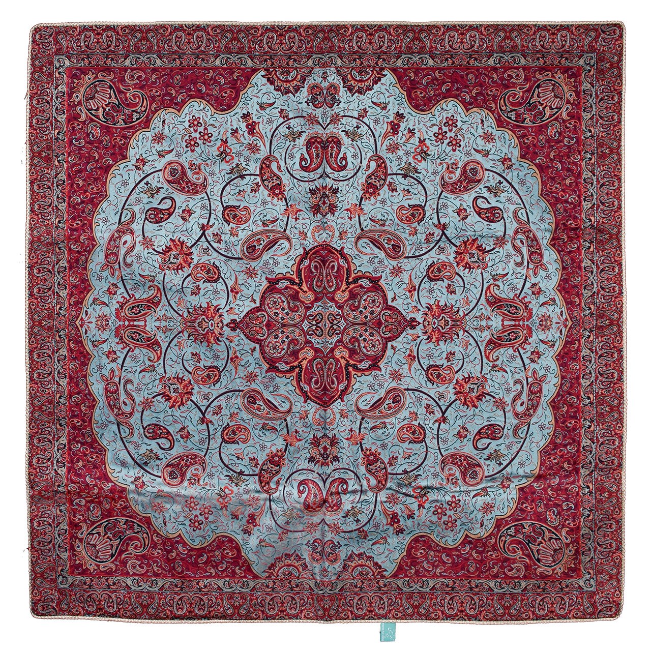 رومیزی ترمه ابریشمی حسینی طرح شاه عباسی مدل 13-05 سایز 100x100 سانتی متر