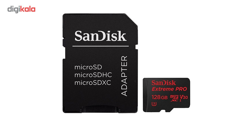 کارت حافظه microSDXC سن دیسک مدل Extreme Pro V30 کلاس 10 استاندارد UHS-I U3 سرعت 95MBps 633X همراه با آداپتور SD ظرفیت 128 گیگابایت
