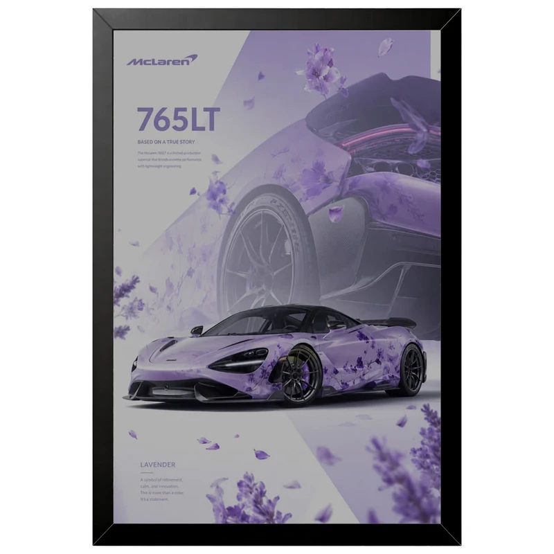 تابلو بکلیت طرح ماشین و خودرو مک لارن Mclaren 765LT مدل B-az1037 فریم مشکی